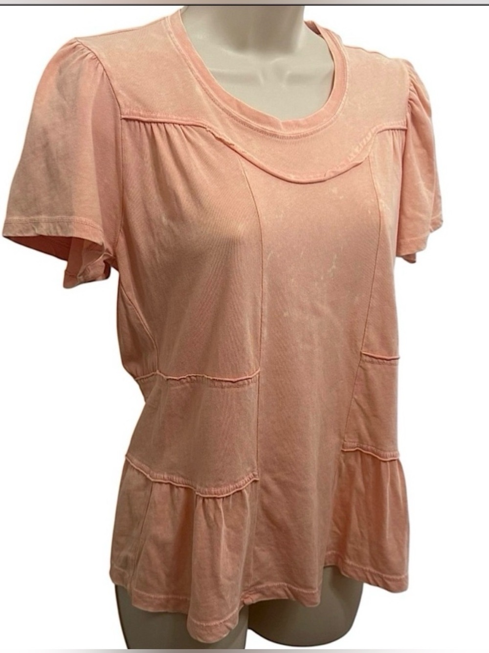 ANTHROPOLOGIE DELETTA WOMENS SHORT SLEEVE ORANGE ACID WASH COTTON TEE SIZE XS